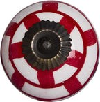 Set of Twelve Red And White Geometric Ceramic Drawer Pull Knobs