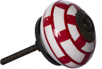 Set of Twelve Red And White Geometric Ceramic Drawer Pull Knobs