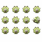 Set of Twelve Yellow Green And Silver Floral Ceramic Drawer Pull Knobs