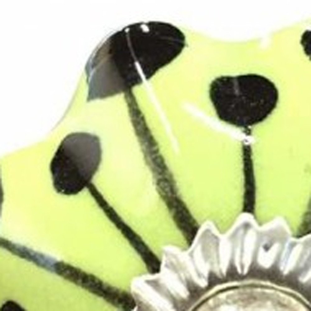 Set of Twelve Yellow Green And Silver Floral Ceramic Drawer Pull Knobs