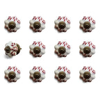 Set of Twelve Burgundy White And Copper Floral Ceramic Drawer Pull Knobs