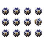 Set of Twelve Blue White And Copper Floral Ceramic Drawer Pull Knobs