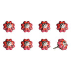 Set of Eight Red Pink And Green Floral Ceramic Drawer Pull Knobs