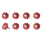 Set of Eight Red Pink And Green Floral Ceramic Drawer Pull Knobs