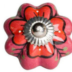 Set of Eight Red Pink And Green Floral Ceramic Drawer Pull Knobs