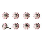 Set of Eight Red Pink And Green Floral Ceramic Drawer Pull Knobs