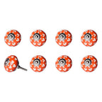 Set of Eight Orange White And Silver Floral Ceramic Drawer Pull Knobs