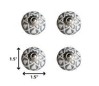 Set of Eight Orange White And Silver Floral Ceramic Drawer Pull Knobs