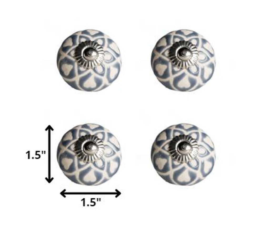 Set of Eight Orange White And Silver Floral Ceramic Drawer Pull Knobs