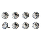 Set of Eight Orange White And Silver Floral Ceramic Drawer Pull Knobs
