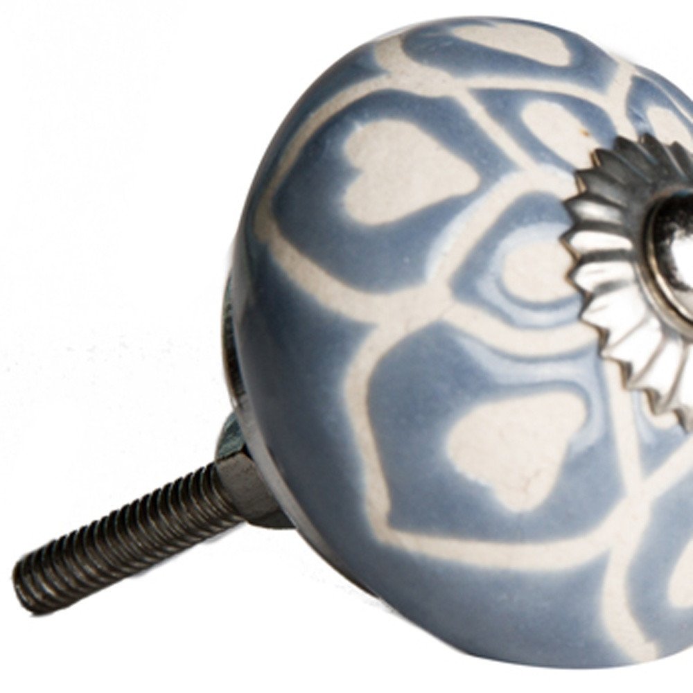 Set of Eight Orange White And Silver Floral Ceramic Drawer Pull Knobs