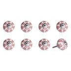 Set of Eight Red Pink And Green Floral Ceramic Drawer Pull Knobs