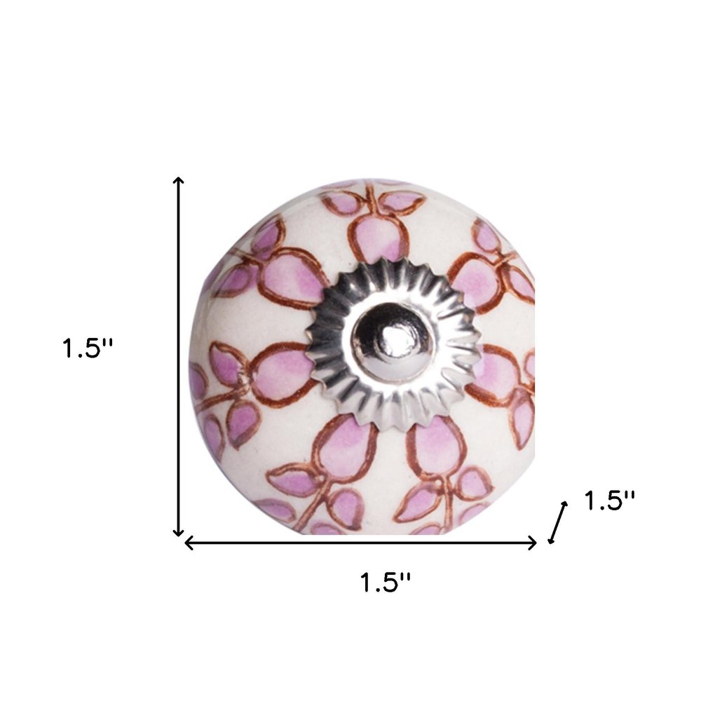 Set of Eight Red Pink And Green Floral Ceramic Drawer Pull Knobs