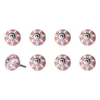 Set of Eight Red Pink And Green Floral Ceramic Drawer Pull Knobs