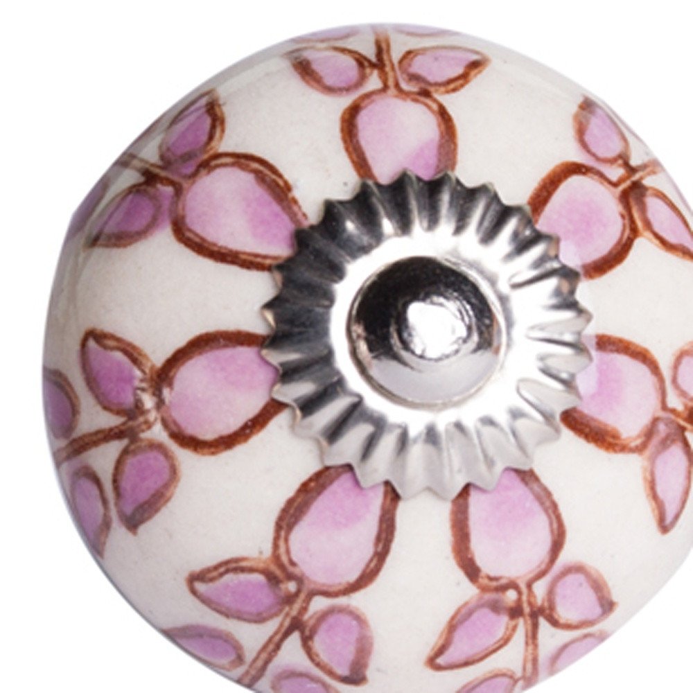 Set of Eight Red Pink And Green Floral Ceramic Drawer Pull Knobs
