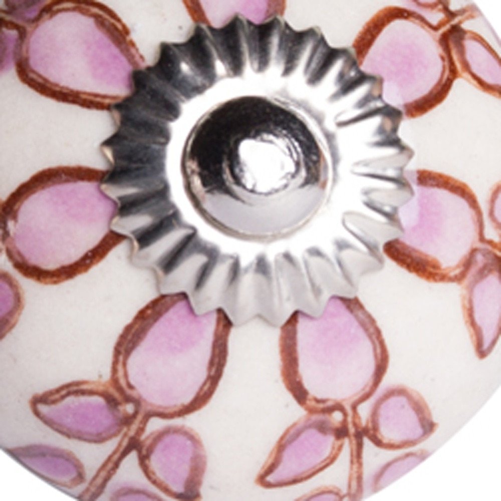 Set of Eight Red Pink And Green Floral Ceramic Drawer Pull Knobs