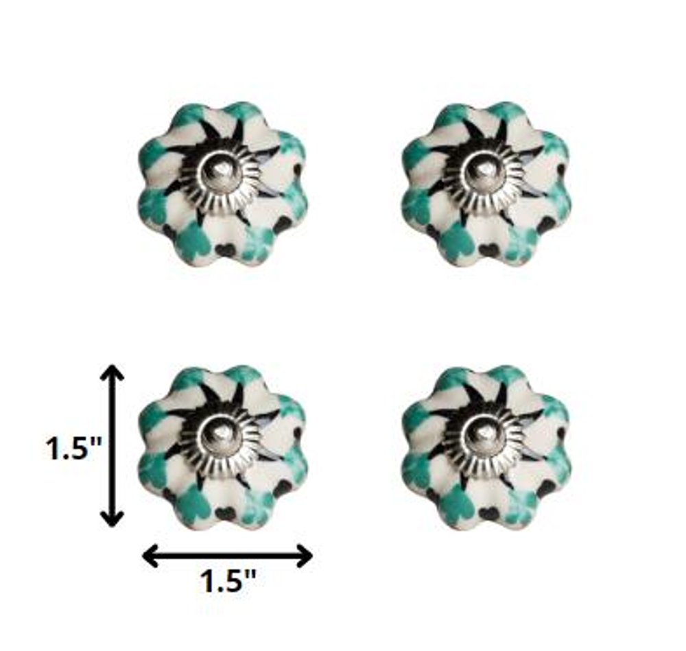 Set of Eight Red Pink And Green Floral Ceramic Drawer Pull Knobs