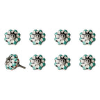 Set of Eight Red Pink And Green Floral Ceramic Drawer Pull Knobs