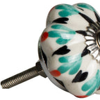 Set of Eight Red Pink And Green Floral Ceramic Drawer Pull Knobs