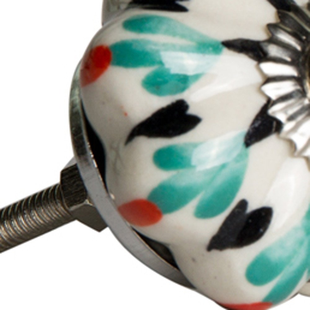 Set of Eight Red Pink And Green Floral Ceramic Drawer Pull Knobs