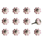 Set of Twelve Pink And Cream Ceramic Drawer Pull Knobs