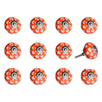 Set of Twelve Orange White And Silver Floral Ceramic Drawer Pull Knobs