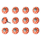 Set of Twelve Orange White And Silver Floral Ceramic Drawer Pull Knobs