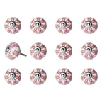 Set of Twelve Pink White And Burgundy Floral Ceramic Drawer Pull Knobs