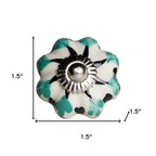 Set of Twelve Green Silver And White Geometric Ceramic Drawer Pull Knobs