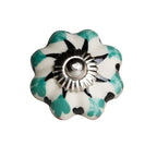 Set of Twelve Green Silver And White Geometric Ceramic Drawer Pull Knobs