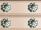 Set of Twelve Green Silver And White Geometric Ceramic Drawer Pull Knobs