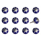 Set of Twelve Blue And White Geometric Ceramic Drawer Pull Knobs