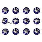 Set of Twelve Blue And White Geometric Ceramic Drawer Pull Knobs
