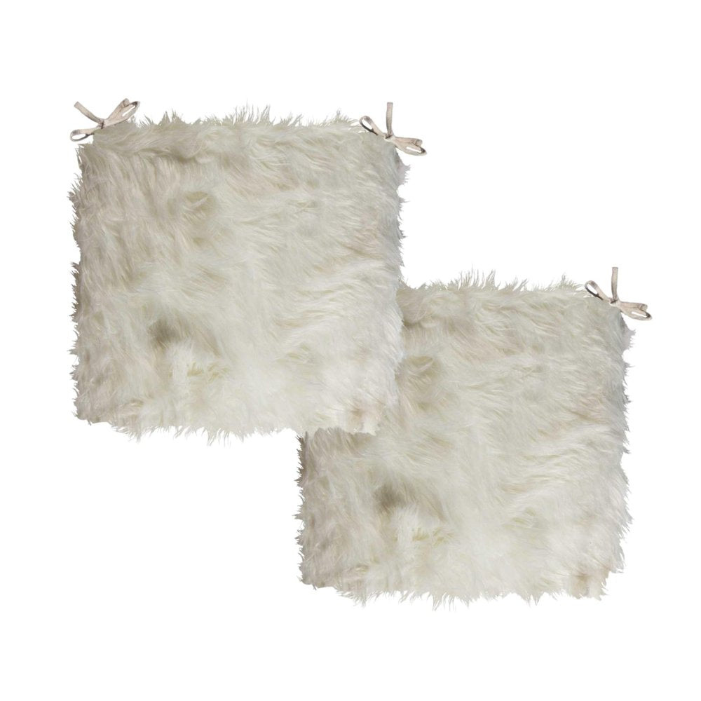 Set of Two 16" X 2" Pink Faux Fur Dining Chair Pads