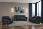 Three Piece Indoor Black Genuine Leather Six Person Seating Set