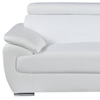 86" White Leather Sofa With Silver Legs