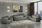 Three Piece Indoor Gray Genuine Leather Six Person Seating Set