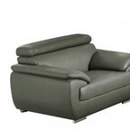Three Piece Indoor Gray Genuine Leather Six Person Seating Set
