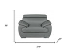 Three Piece Indoor Gray Genuine Leather Six Person Seating Set