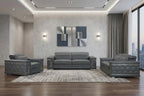 Three Piece Indoor Dark Gray Italian Leather Six Person Seating Set