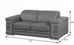 71" Gray And Silver Genuine Leather Love Seat