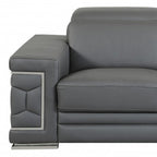 71" Gray And Silver Genuine Leather Love Seat