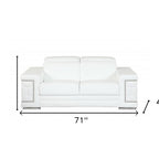 71" White Italian Leather Sofa With Silver Legs
