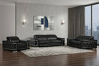 Three Piece Indoor Black Italian Leather Six Person Seating Set