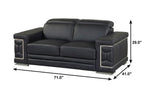 71" Black And Silver Genuine Leather Love Seat