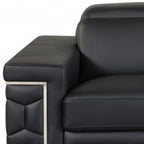 71" Black And Silver Genuine Leather Love Seat