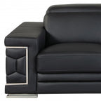 71" Black And Silver Genuine Leather Love Seat