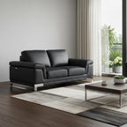 73" Black And Silver Genuine Leather Love Seat