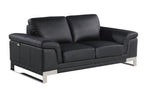 73" Black And Silver Genuine Leather Love Seat