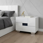 18" White Solid and Manufactured Wood And Mirrored Glass Two Drawer Nightstand
